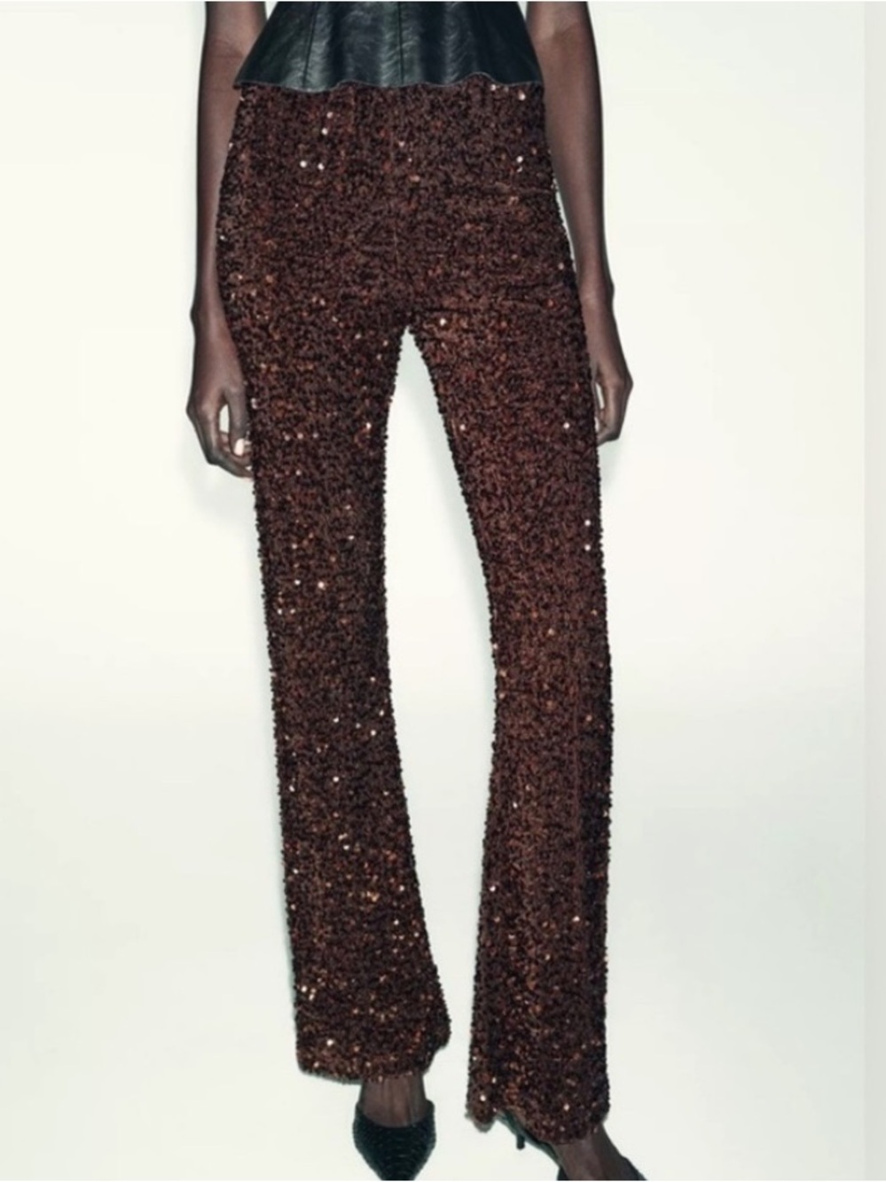 Zara NWT flare sequin pants brown 9860/500